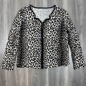 Leopard Print Cotton‎ Zip Up Cardigan with Black Trim Y2K Iconic - SIZE EST L